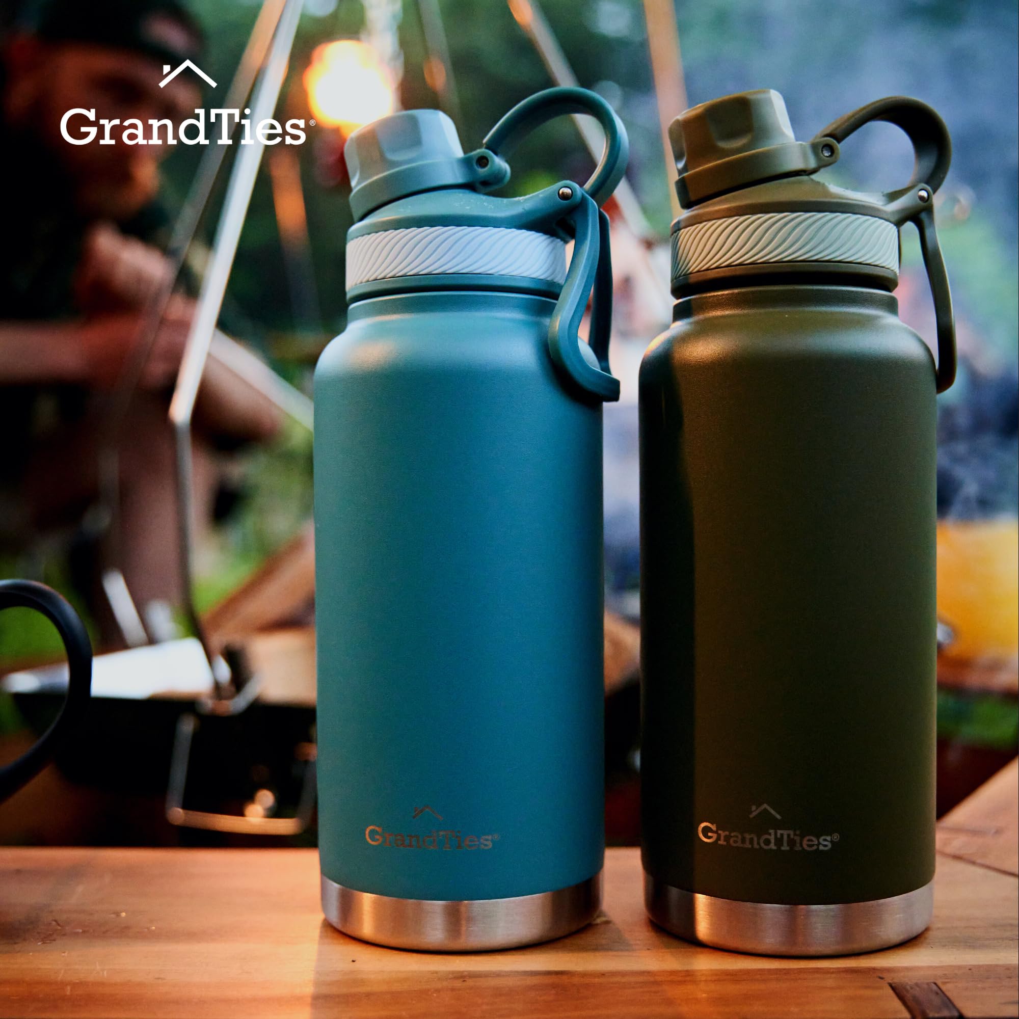 GrandTies bottle with visible ice keeping drink cold for hours