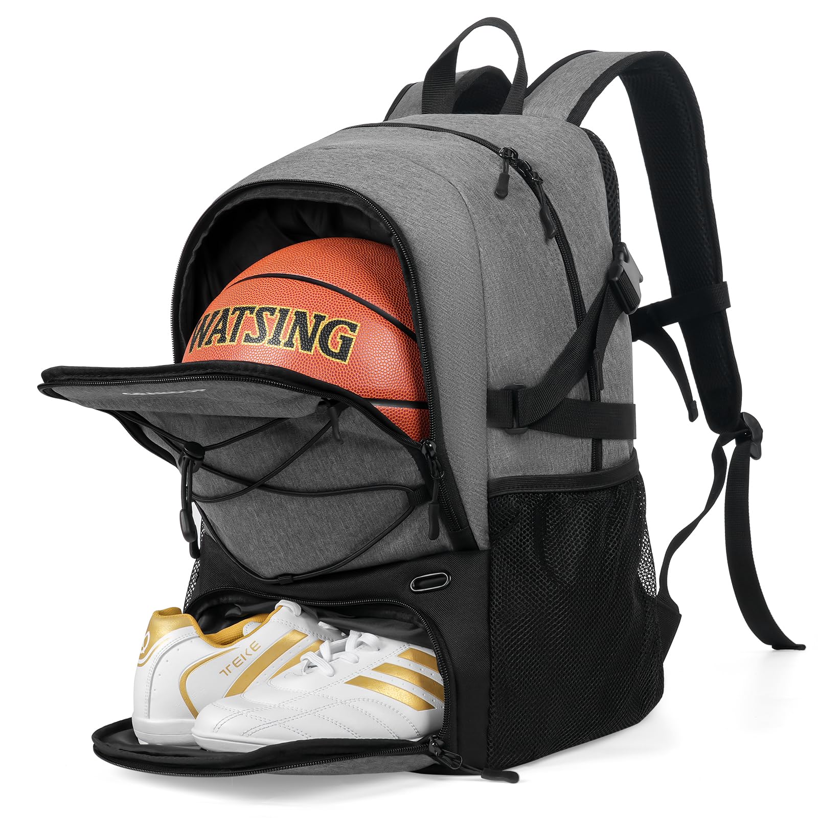 GRANDUP front view showing ball and shoe storage and clear organization