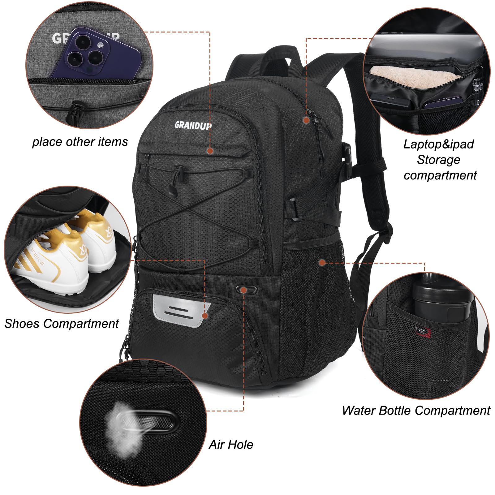 GRANDUP main compartment with inner pockets organizing laptop and gear