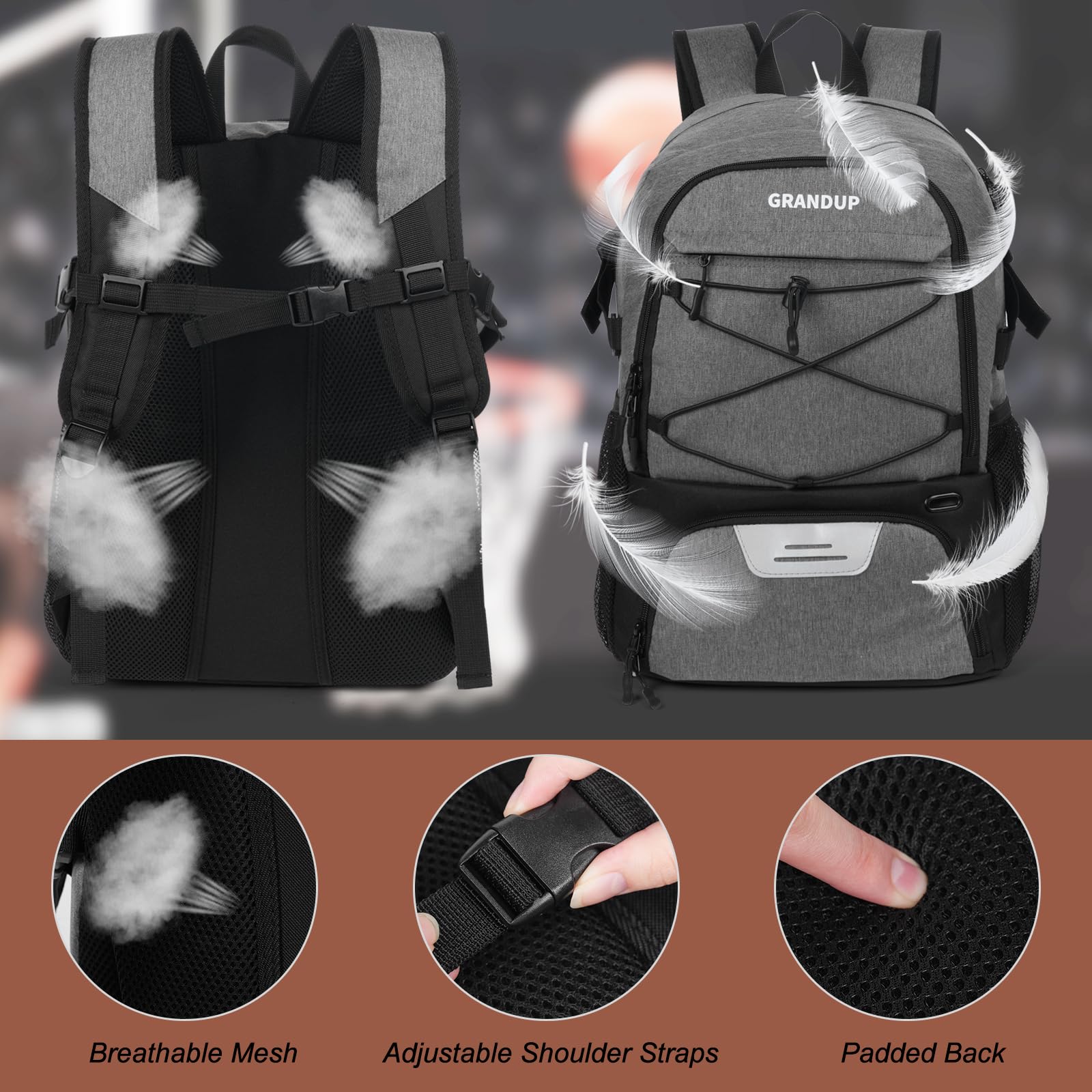 GRANDUP side mesh pocket holding a large bottle for easy hydration