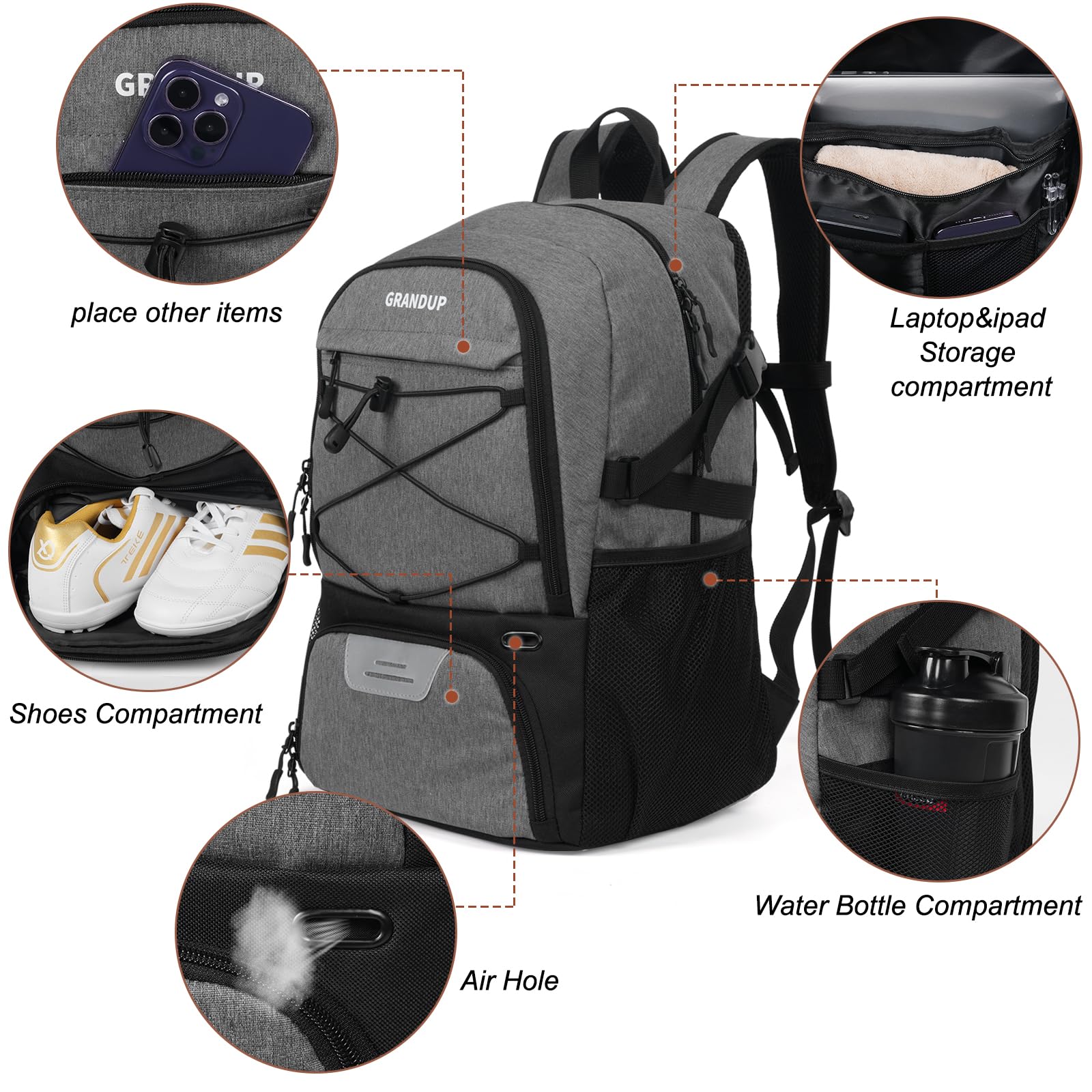 GRANDUP ventilated shoe compartment open to reduce moisture and odor