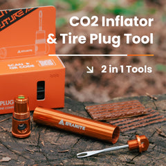 Granite close-up of Presta-compatible inflator head for quick on-ride inflation