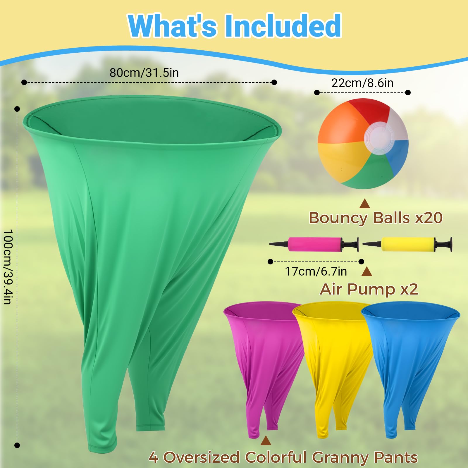 Generic granny pants set with 20 bouncy balls and two pumps for quick play
