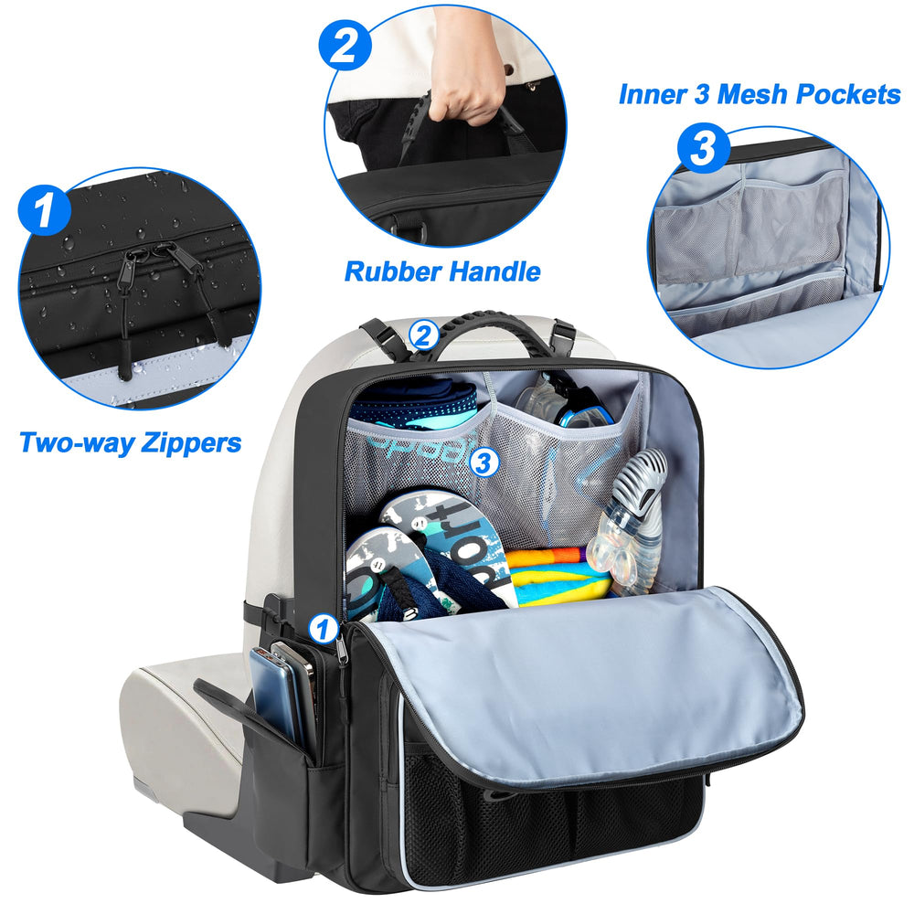 GRAOSO open main compartment with life jacket illustrating large capacity