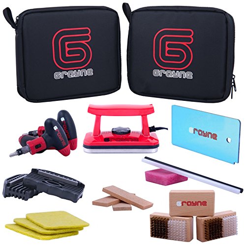 Grayne wax iron and tools front view showing compact kit and travel case for on-the-go maintenance