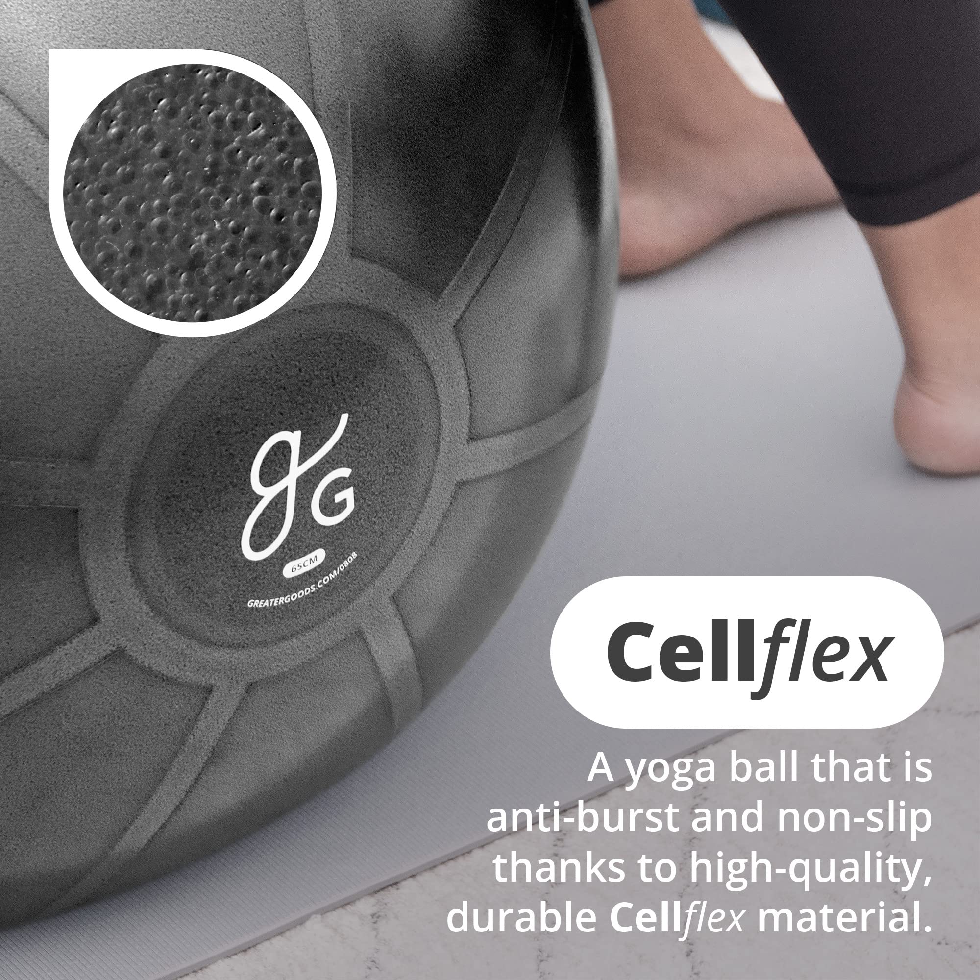 Greater Goods ball in use for yoga pose demonstrating stability and core engagement benefit