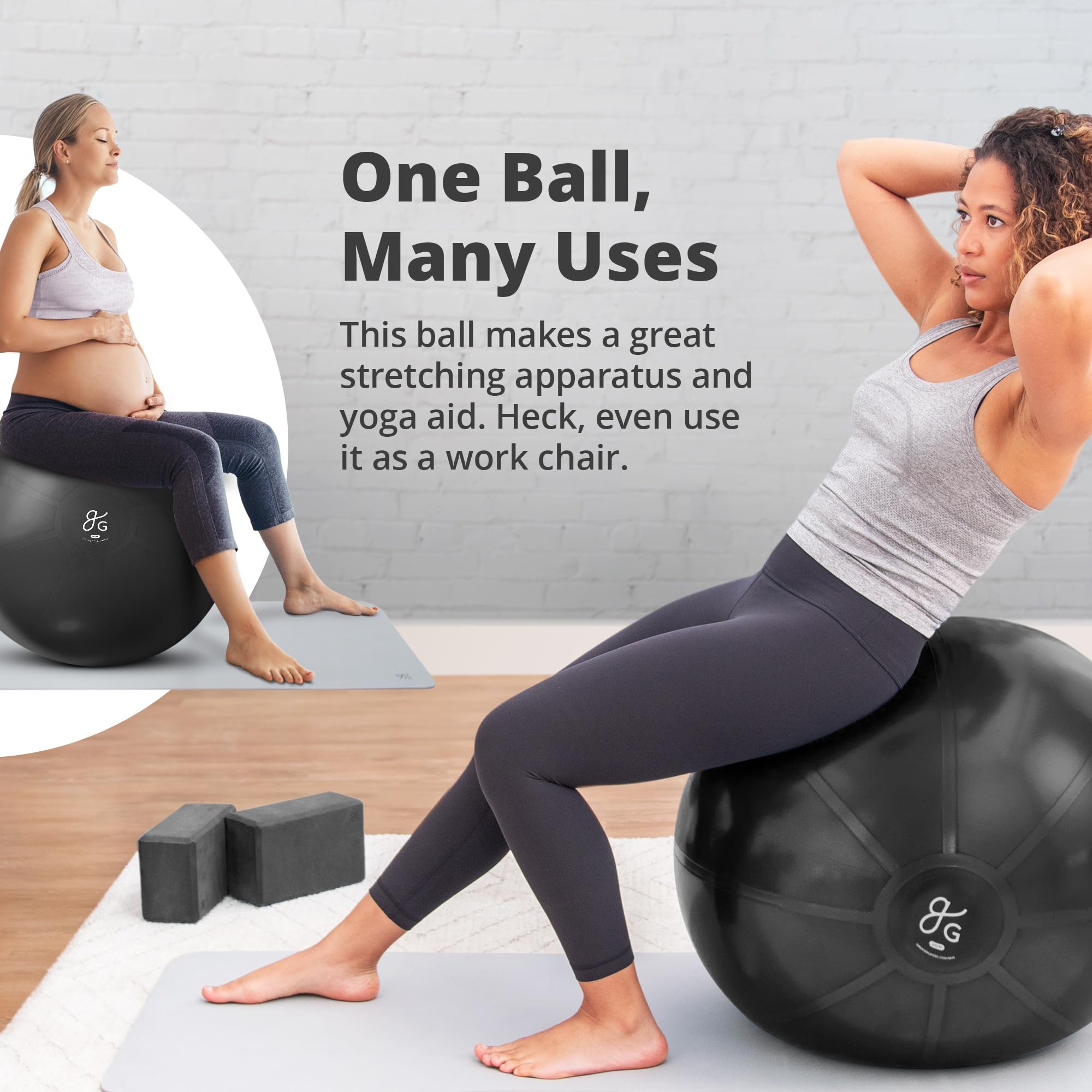 Greater Goods ball texture closeup highlighting anti-burst material and durable grip benefit