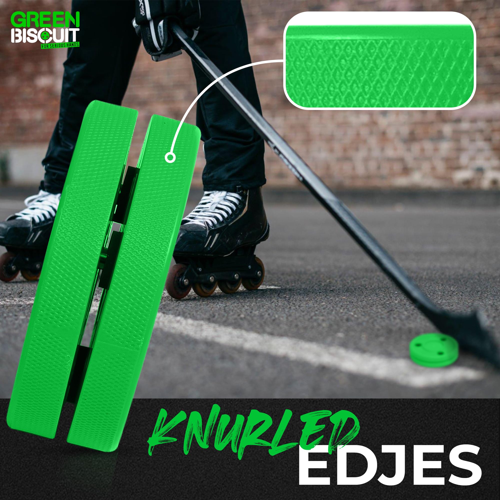 Green Biscuit sliding on a driveway showing consistent glide on asphalt
