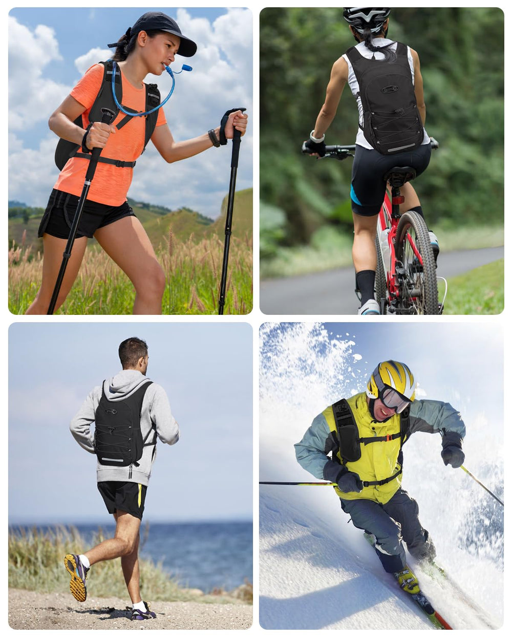 GreenTaya user wearing pack on trail for hands-free hydration and storage