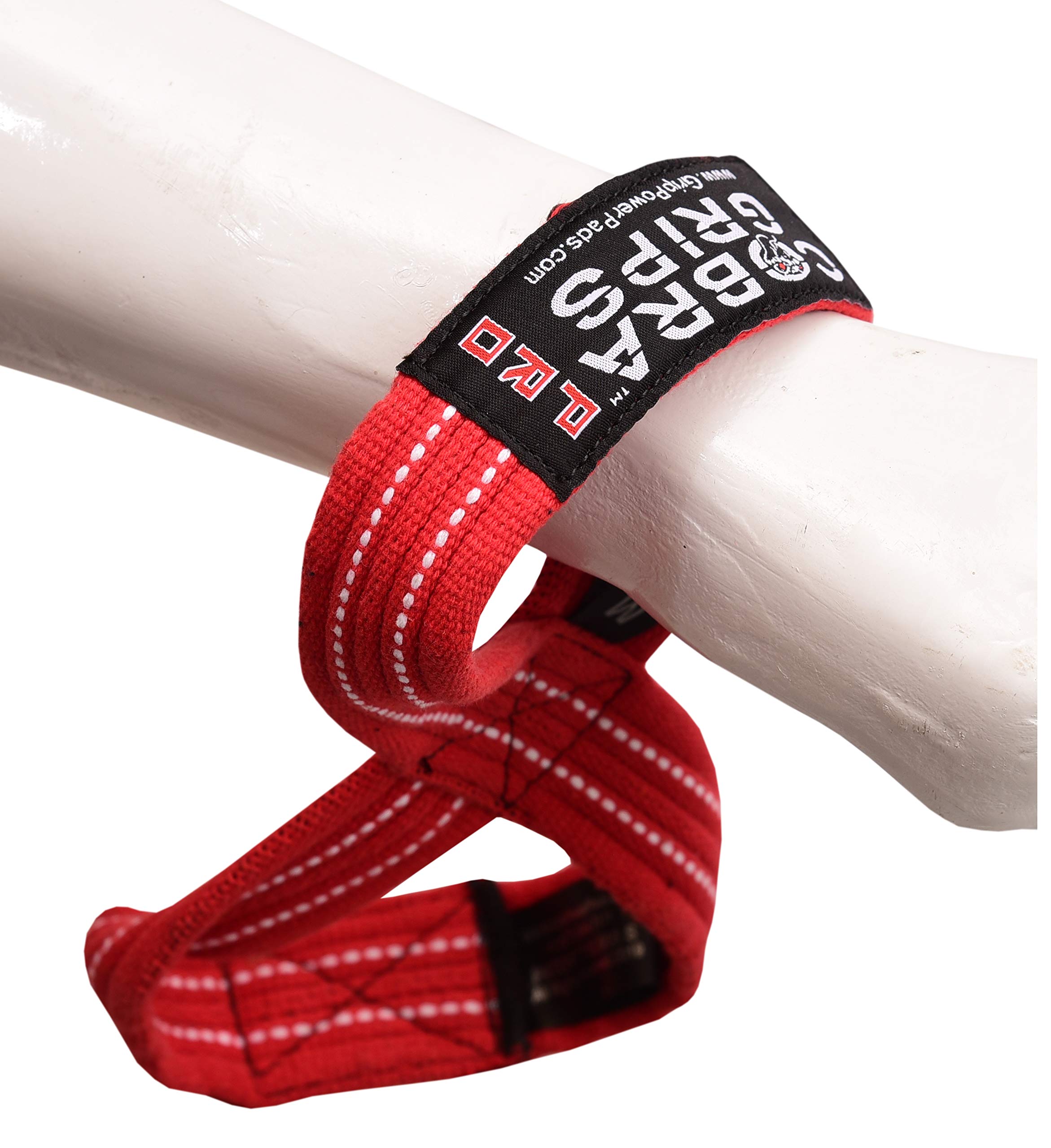 Grip Power Pads straps wrapped on bar during deadlift showing secure grip