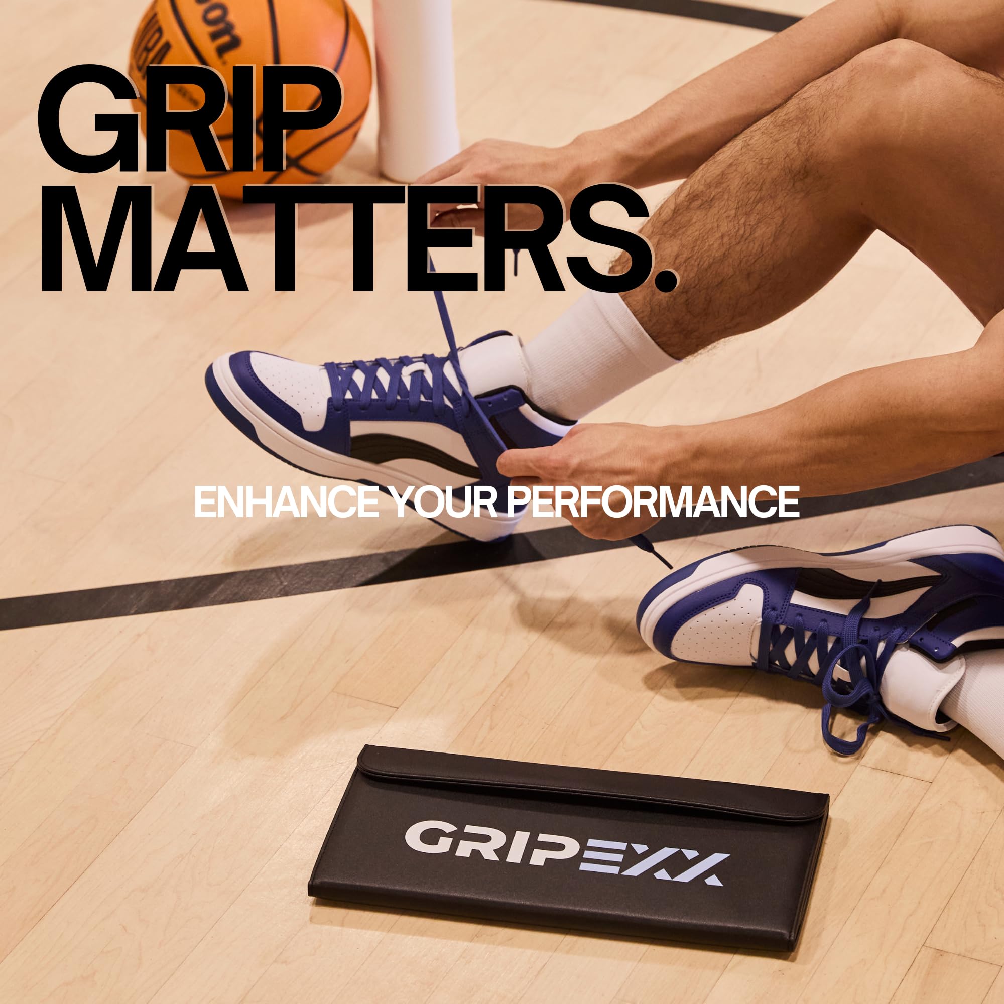 GRIPEXX underside close-up showing non-slip leather bottom for stable court placement