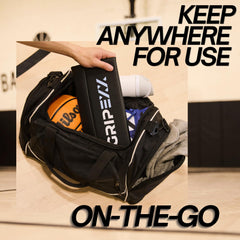 GRIPEXX folded mat inside gym bag showing portable size and travel convenience