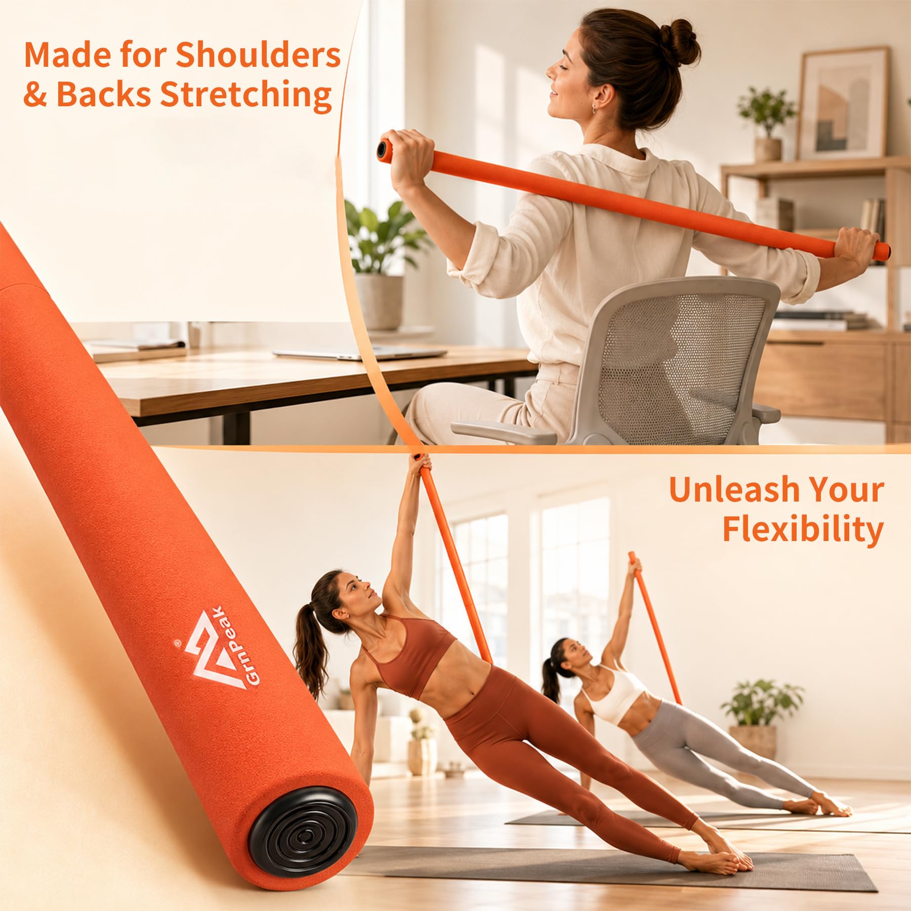 grnpeak yoga stick foam grip closeup highlighting soft, anti-slip foam for comfortable holds