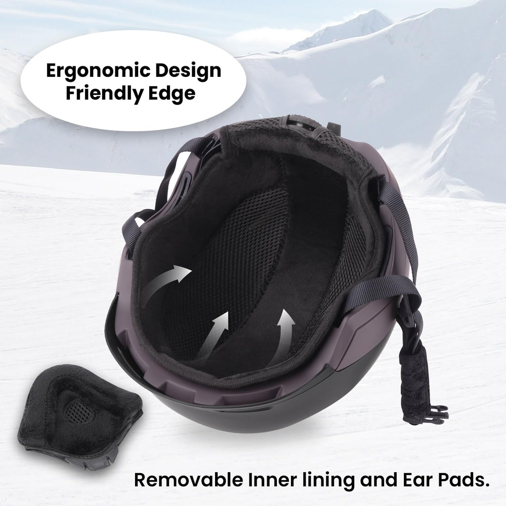 GROTTICO helmet with goggles in snowy setting for real-world use