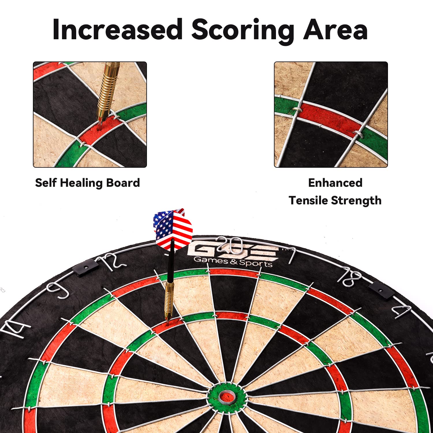 GSE bristle dartboard with six 17g steel darts and chalk scoreboard for immediate play