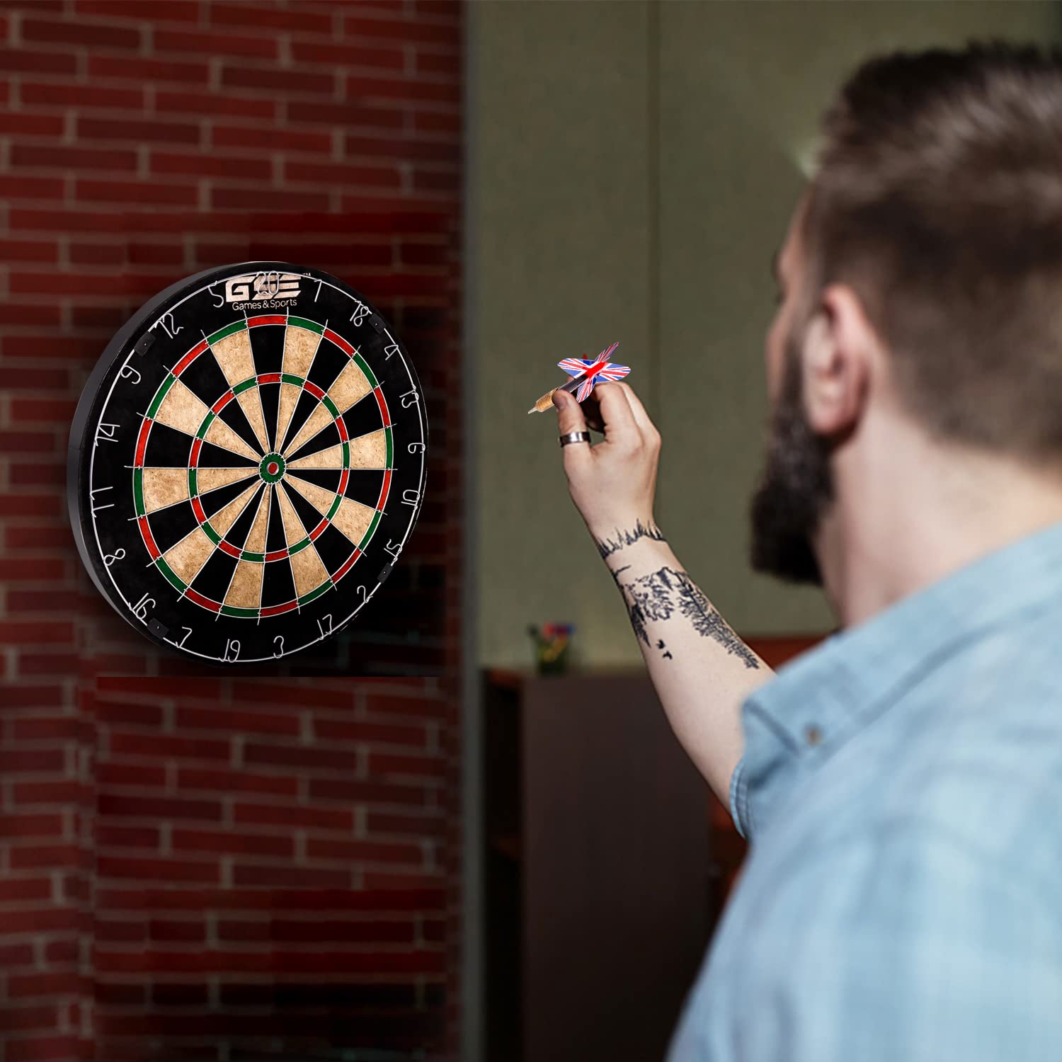 GSE bristle dartboard next to ruler showing official 18-inch tournament size