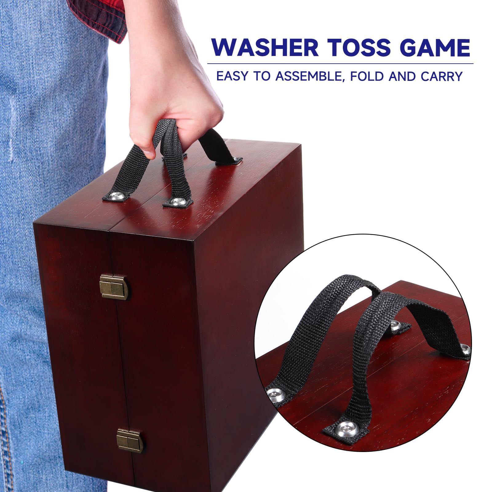 GSE Games & Sports Expert size comparison with hand illustrating compact transport and convenient storage