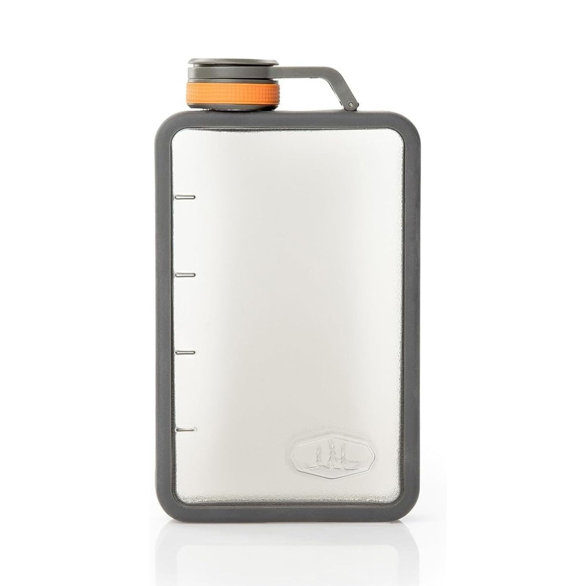 GSI Outdoors flask front view showing graphite finish and compact shape for portability