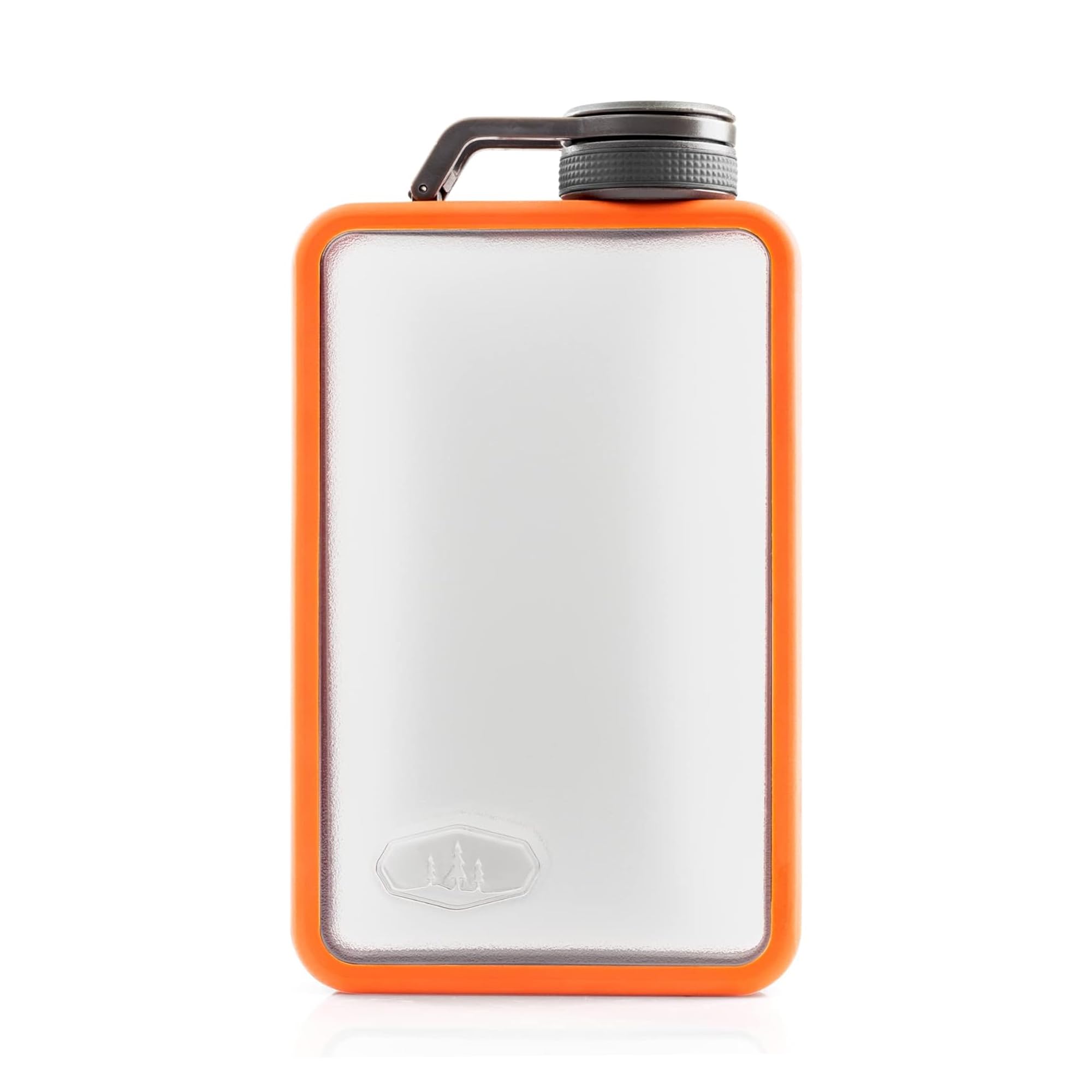 GSI Outdoors Boulder Flask front view showing compact orange design and rugged benefit