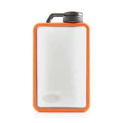 GSI Outdoors Boulder Flask front view showing compact orange design and rugged benefit