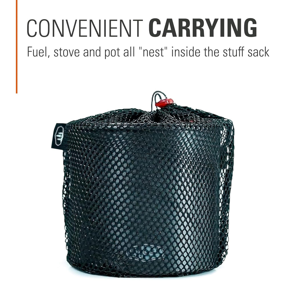 GSI Outdoors Halulite Boiler with stuff sack packed for organized transport