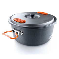 GSI Outdoors Halulite pot front view showing durable finish and compact shape for reliable cooking