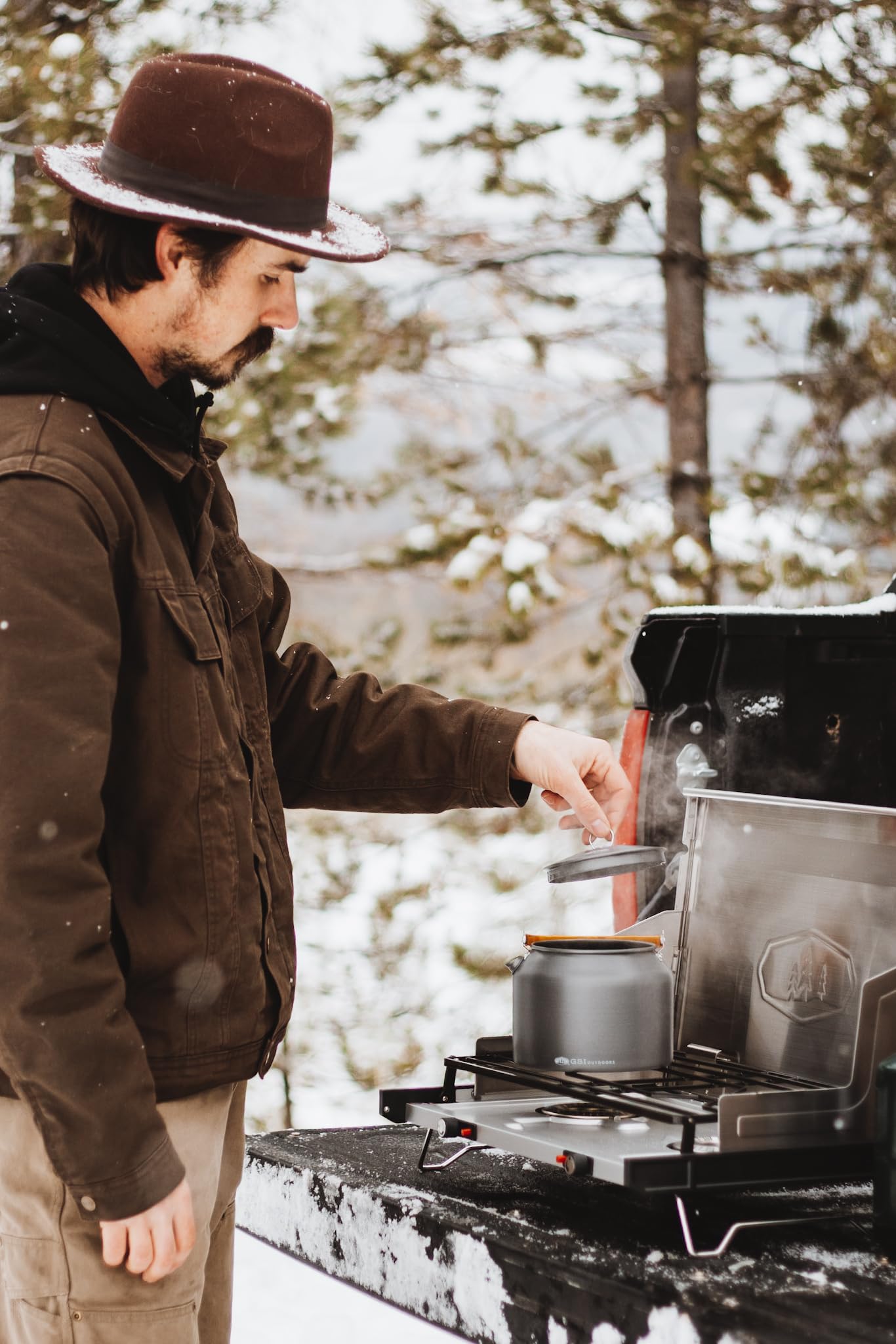 GSI Outdoors kettle on a campsite stove showing fast boil performance benefit