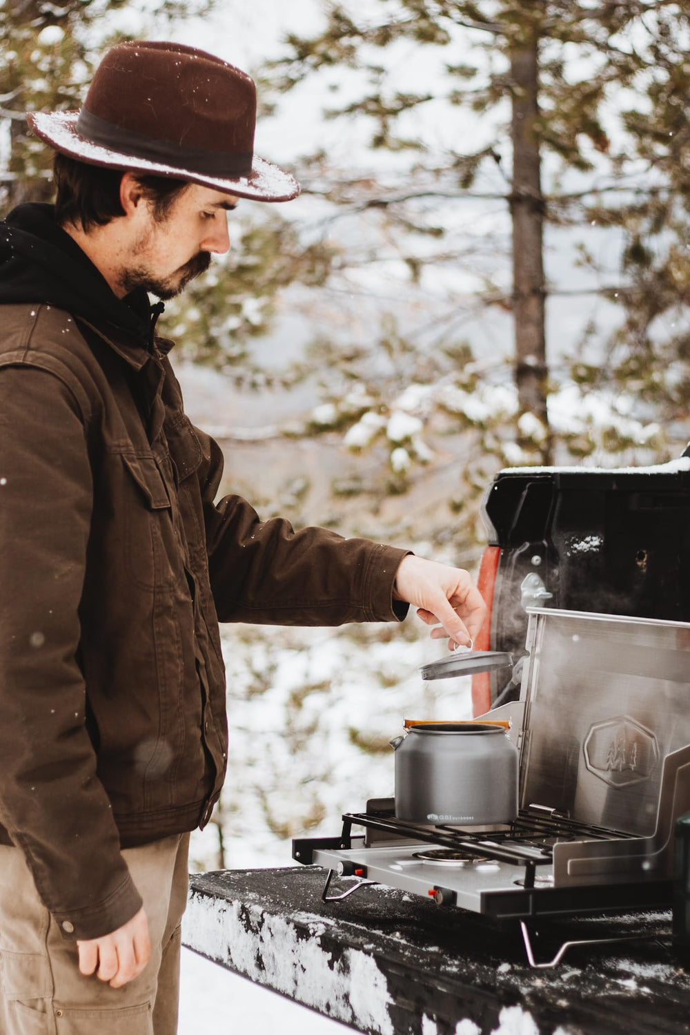 GSI Outdoors kettle on a campsite stove showing fast boil performance benefit