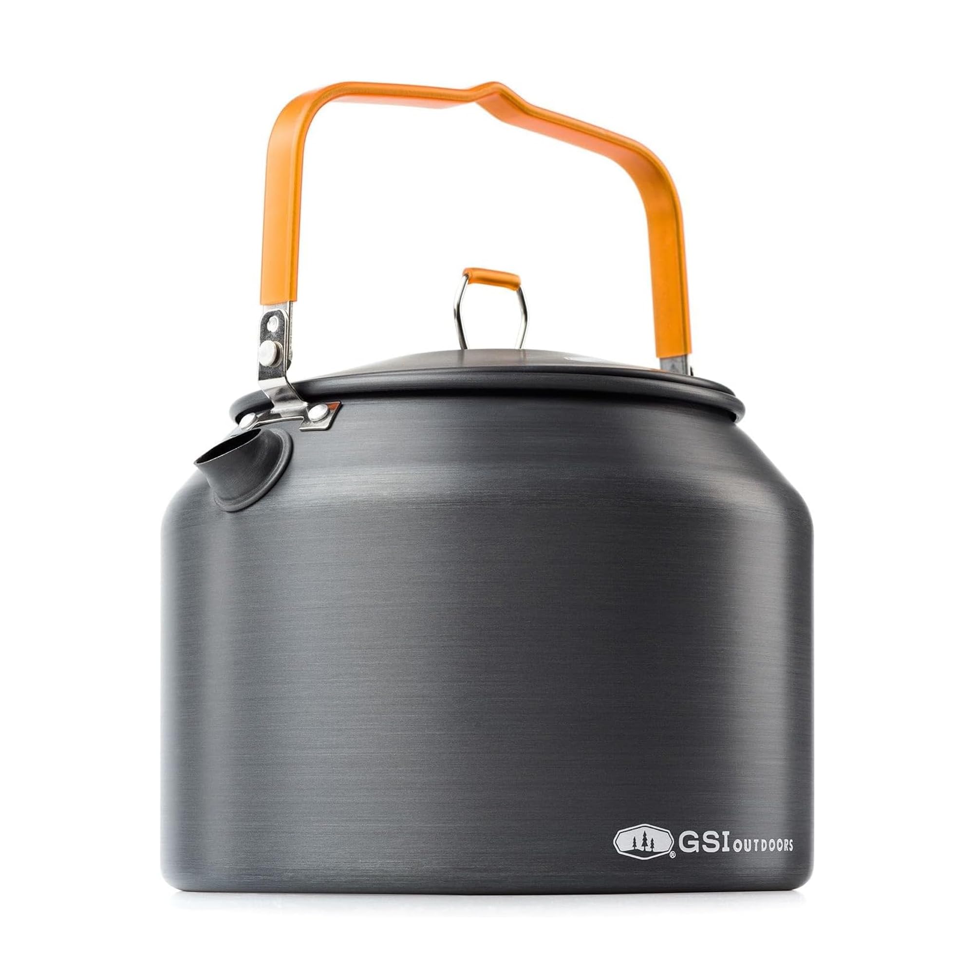 GSI Outdoors Halulite tea kettle front view showing compact design and lightweight benefit