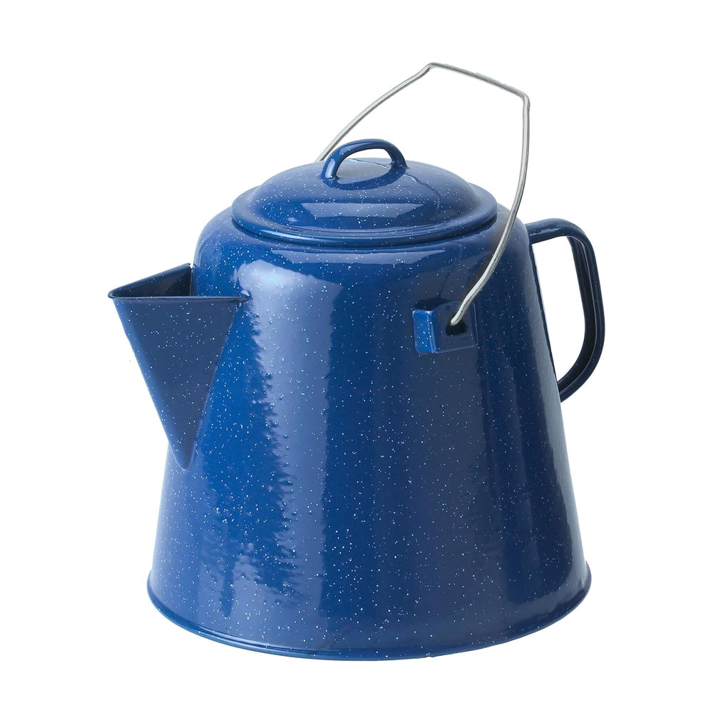 GSI Outdoors kettle front view showing durable enamel finish and camp-ready reliability
