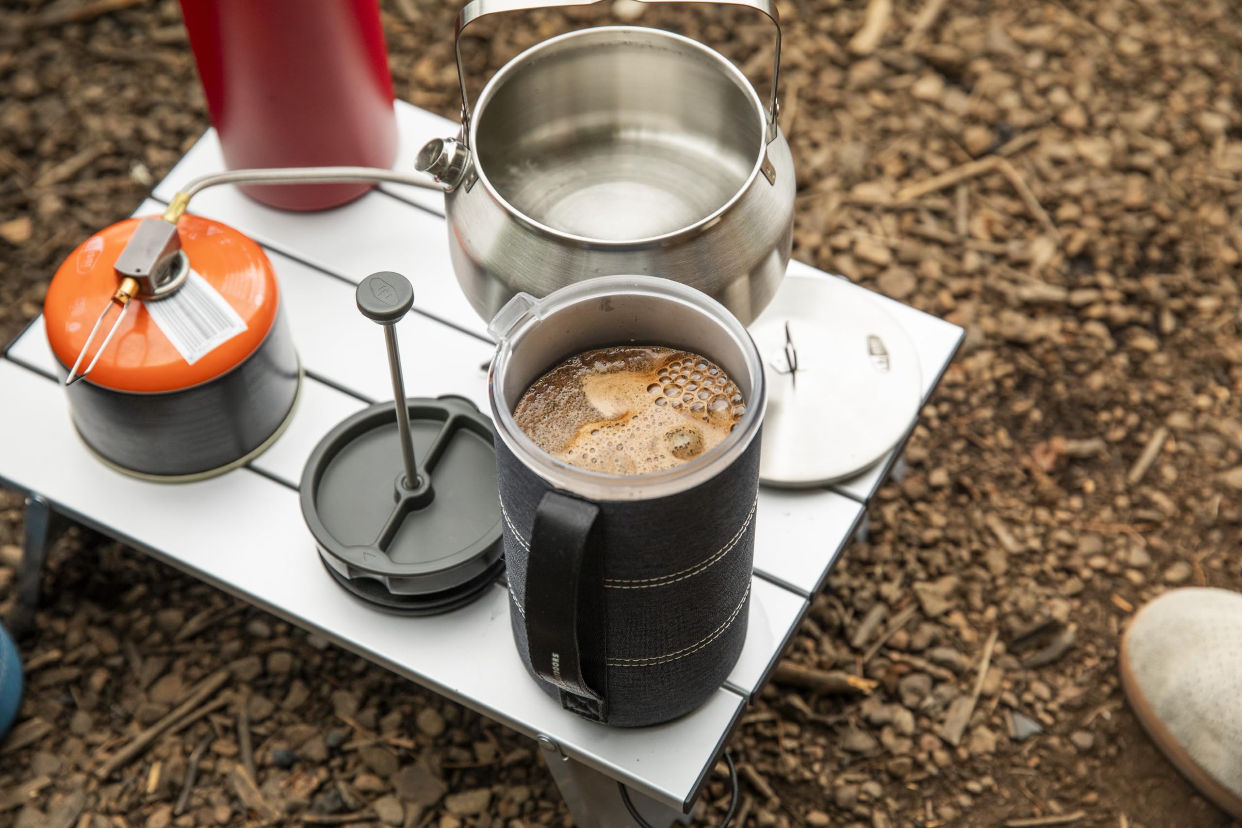 GSI Outdoors kettle boiling on camp stove illustrating fast heating benefit