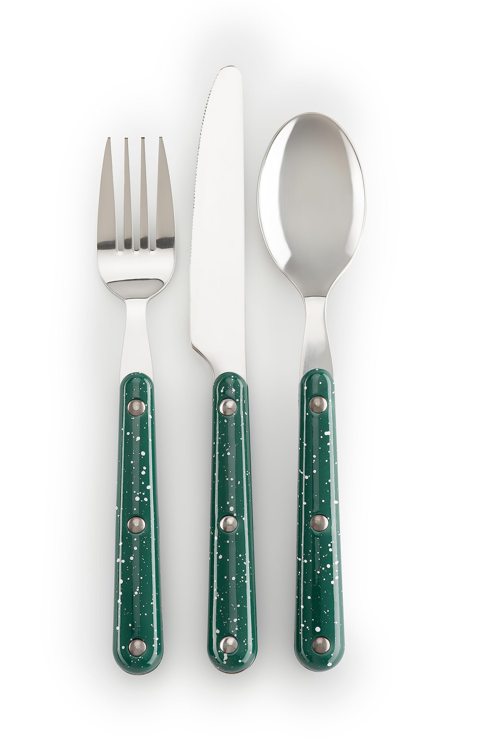 GSI Outdoors close-up of speckled enamel on utensil handles highlighting chip-resistant finish and vintage look