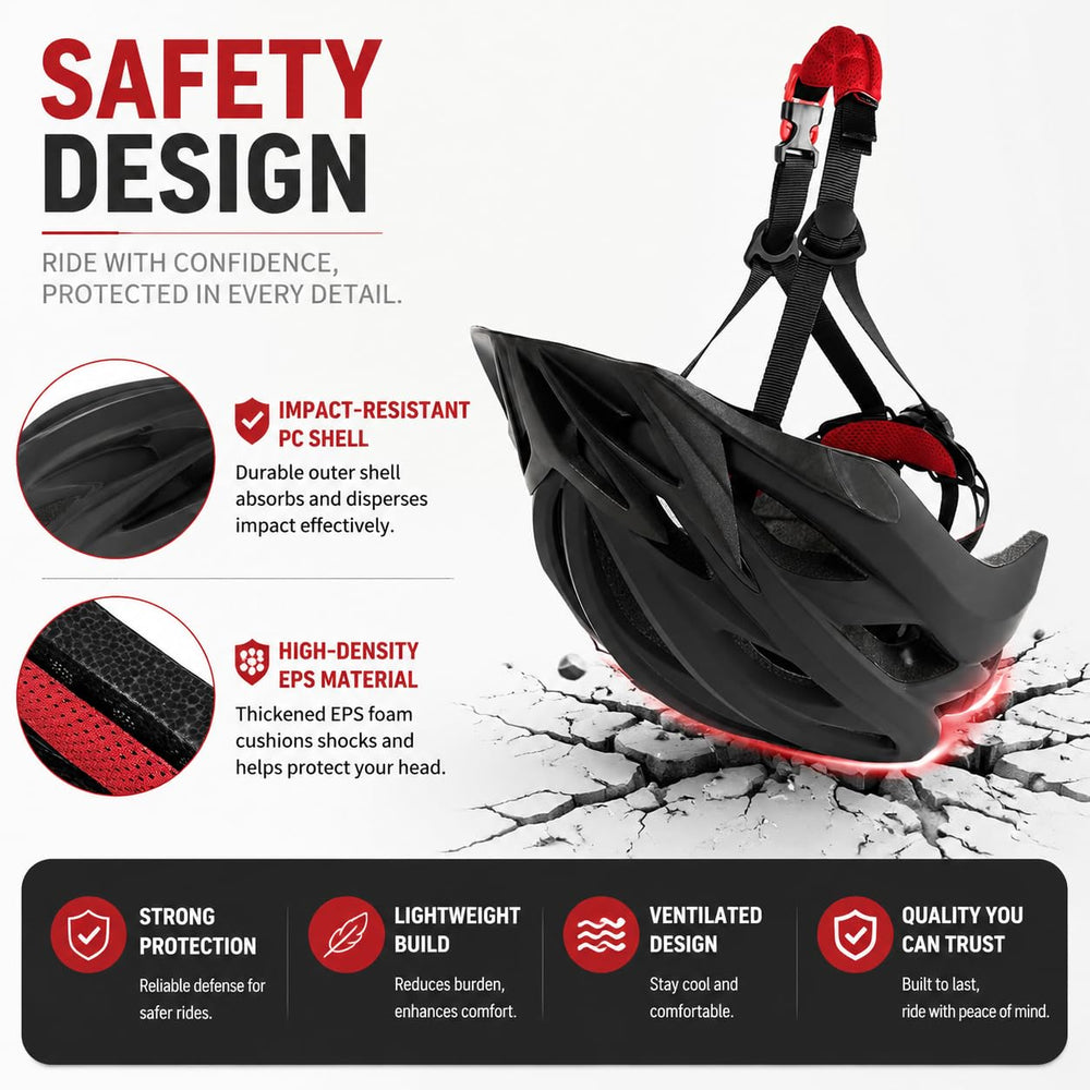 GTSBROS helmet beside ruler showing fit range 57–61 cm for sizing