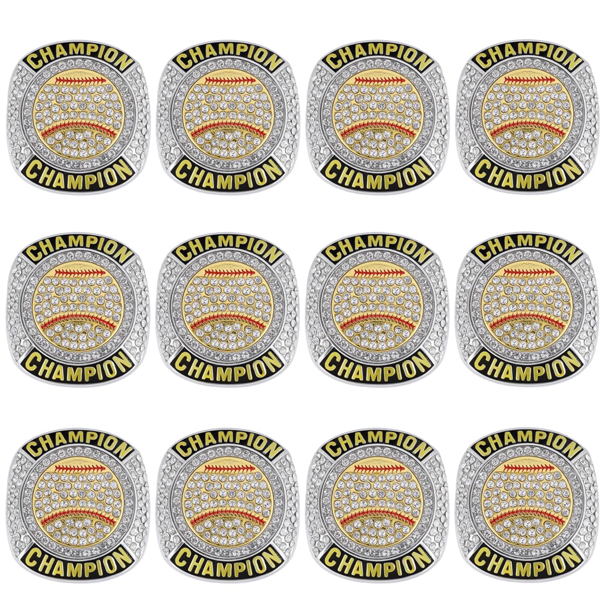 guancrown front view ring showing baseball motif and polished plating, ideal for team awards
