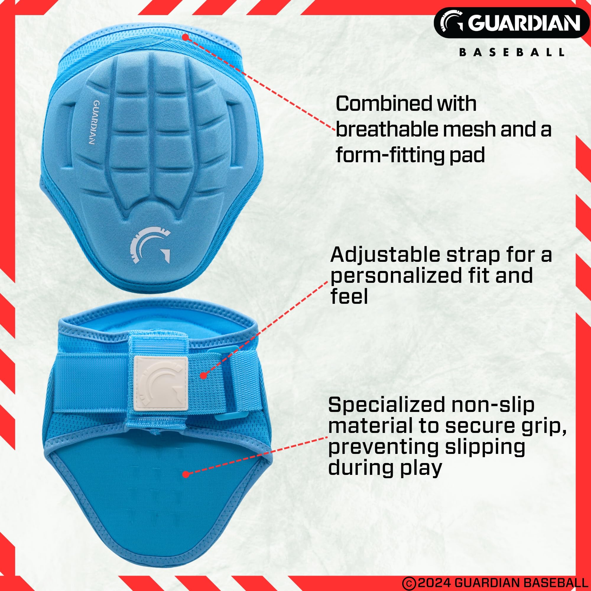 Guardian Baseball close-up of flexible protective shell highlighting impact dispersion