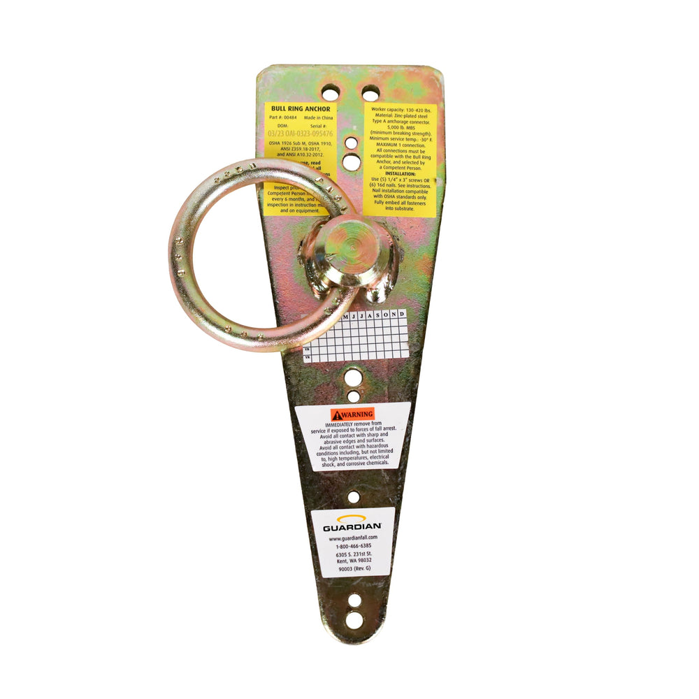 Guardian bull ring installed on wood beam, demonstrating secure movable anchorage
