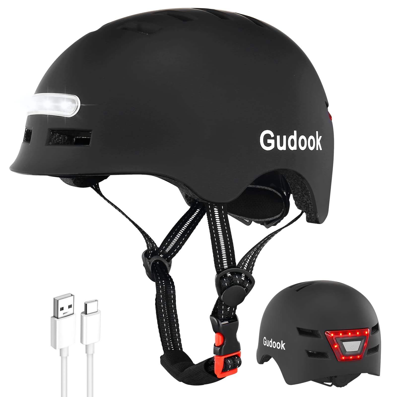 Gudook helmet front view showing LED headlight and enhanced visibility