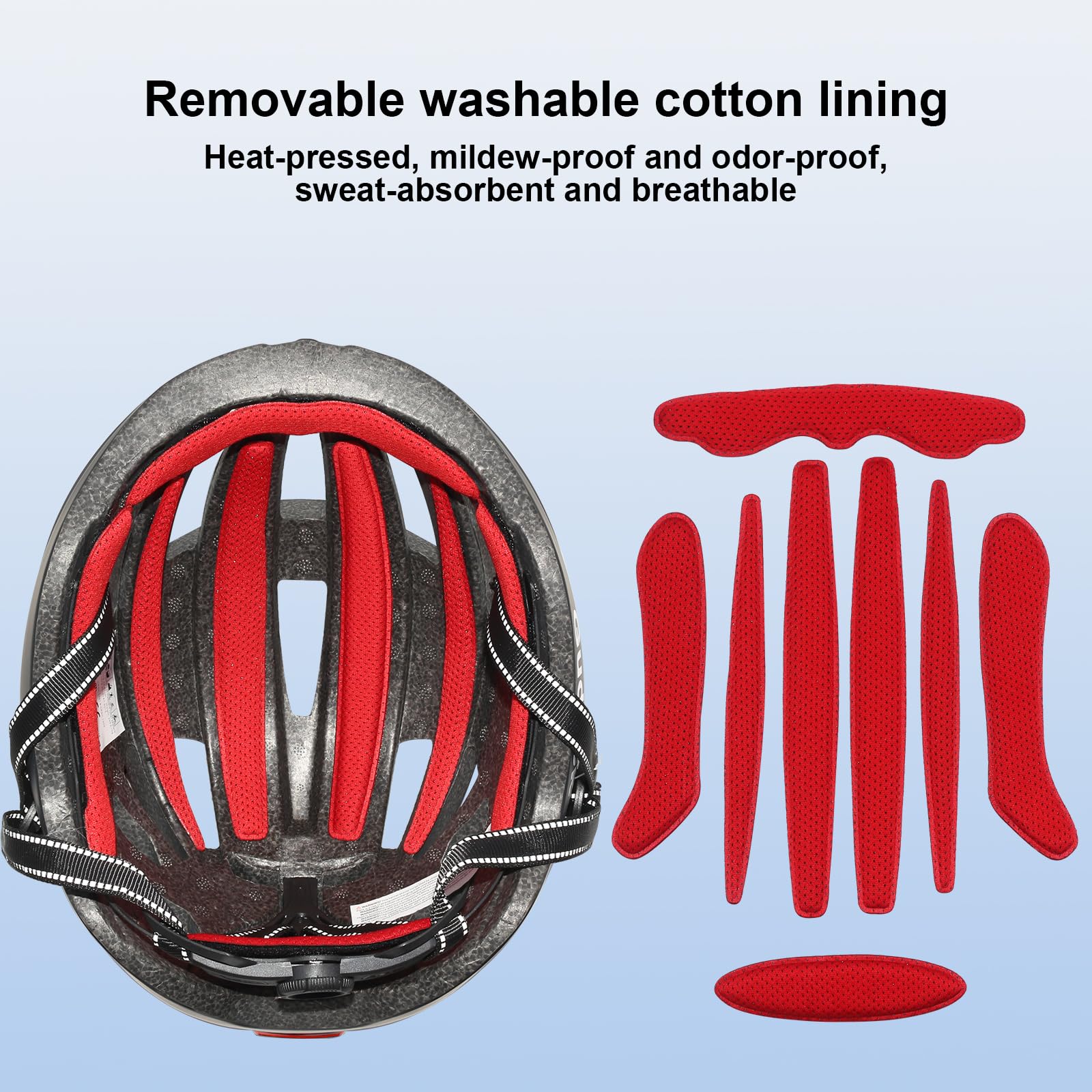 Gudook helmet inner lining detail with removable padding for comfort and hygiene