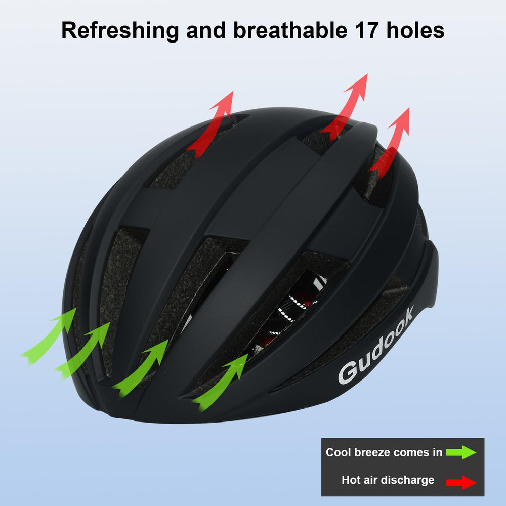 Gudook helmet worn by commuter demonstrating urban use and added visibility