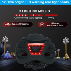 Gudook helmet rear LED light illuminated for better visibility while commuting