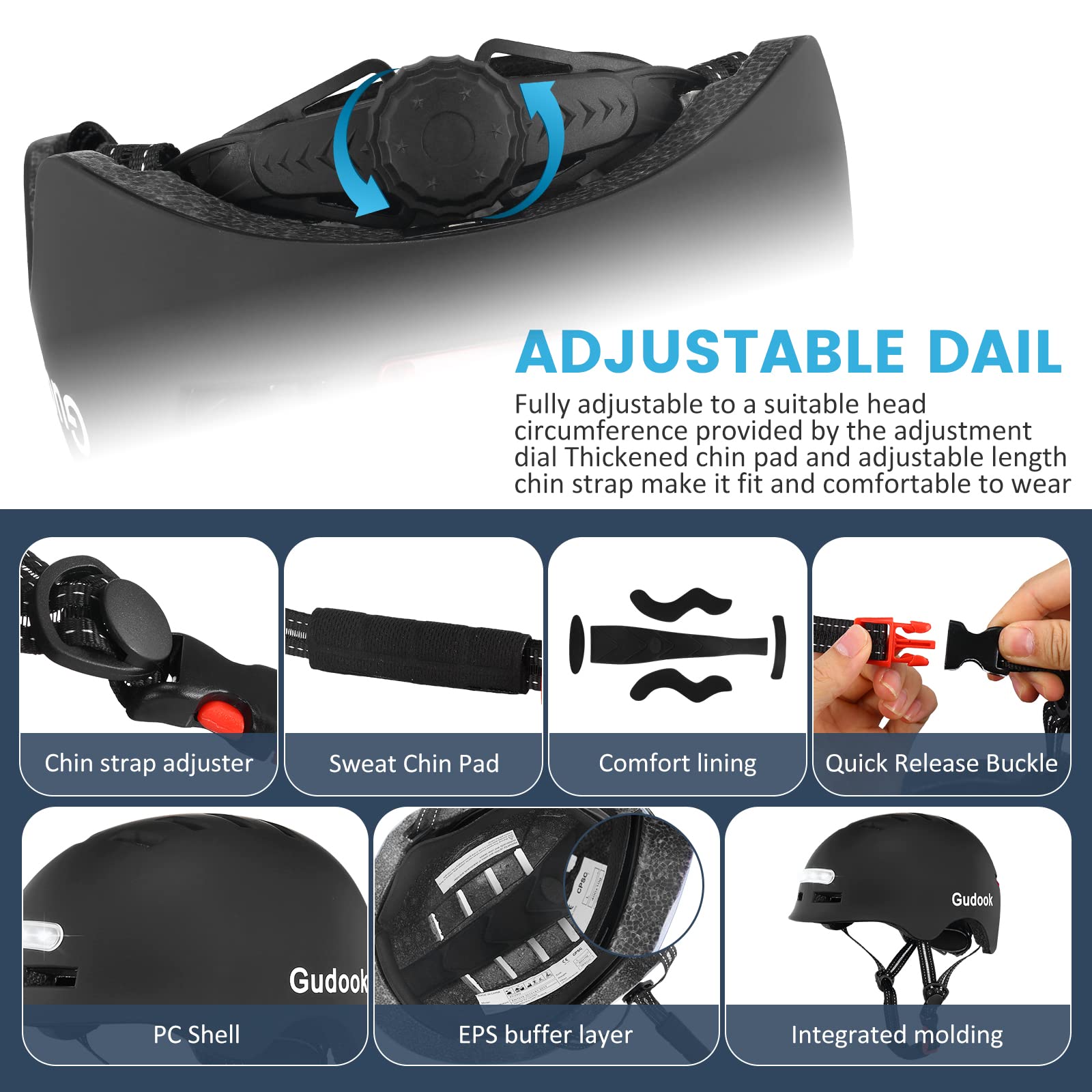 Gudook helmet removable padding close-up demonstrating comfort and washability