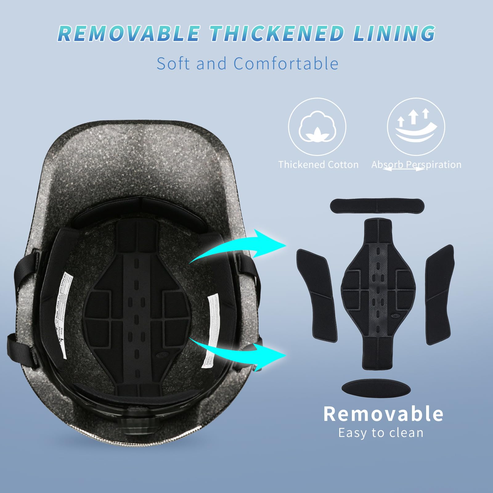 Gudook helmet removable lining detail showing washable comfort padding