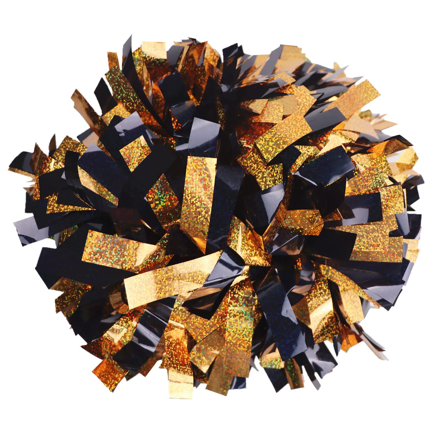 GUIFIER front view of black and gold pom poms showing vibrant team colors and shine