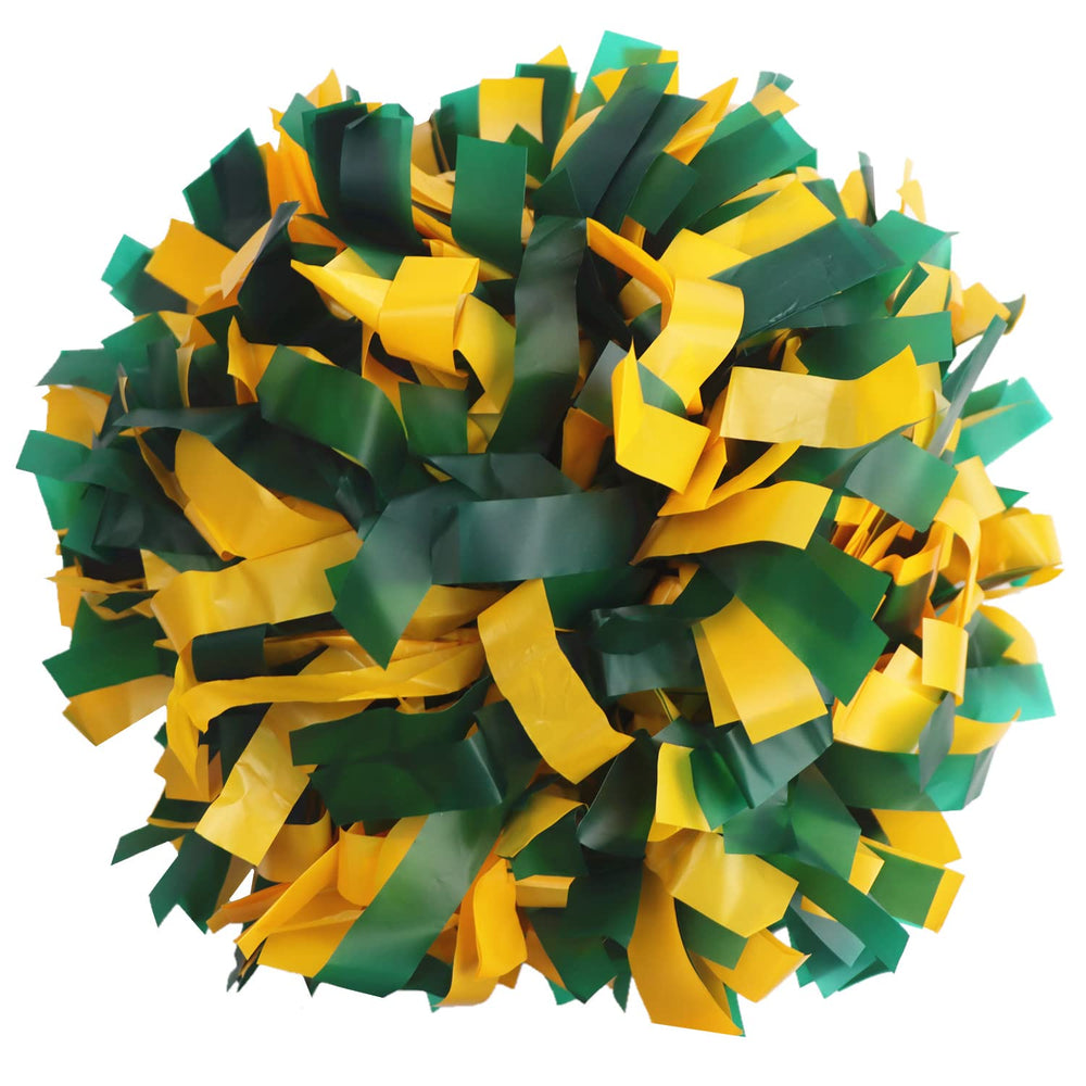 GUIFIER front view of dark green and yellow pom poms showing bold colors and durable look