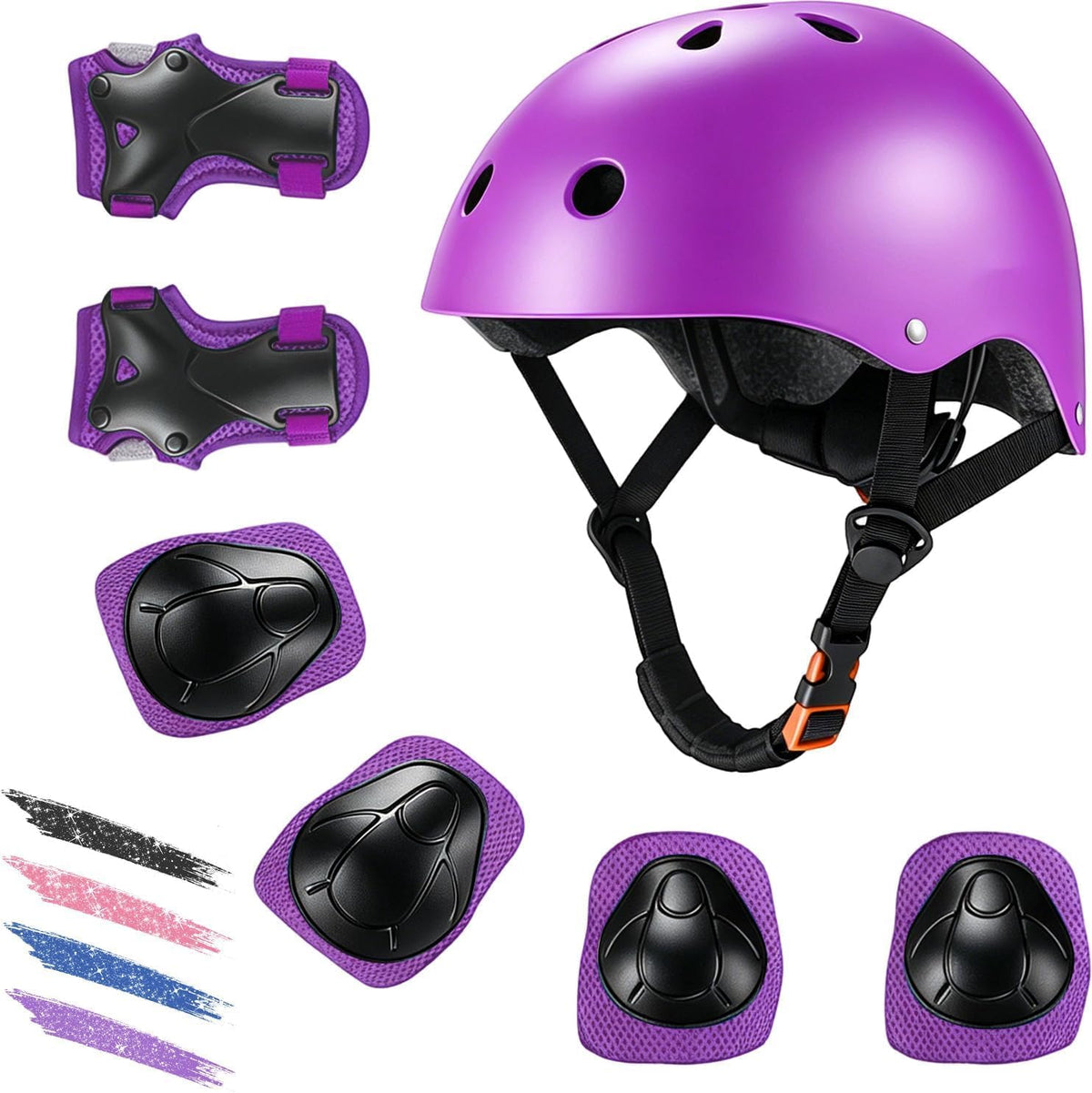 Gullora helmet and pads front view showing full protective kit benefits