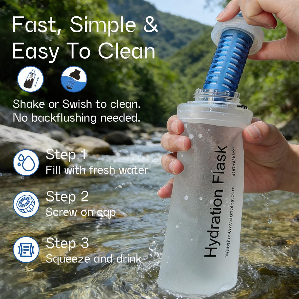 GUYI bottle in hiker's hand on trail showing on-the-go hydration advantage