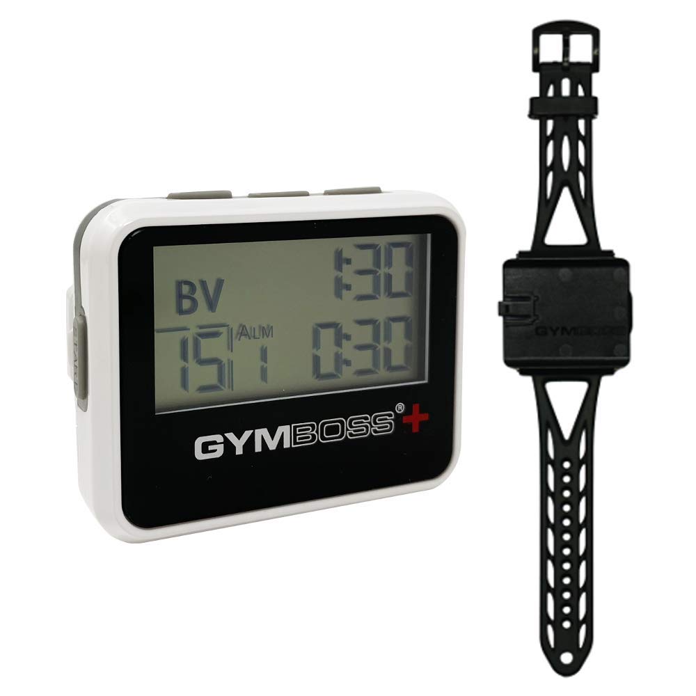 Gymboss front view white gray showing display and loud alert, clear outdoors visibility
