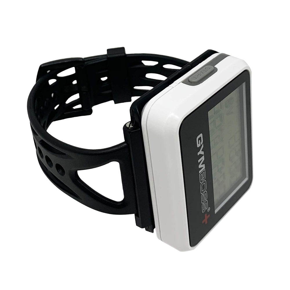 Gymboss on runner in rain outdoors, Gymboss weather-resistant for wet training