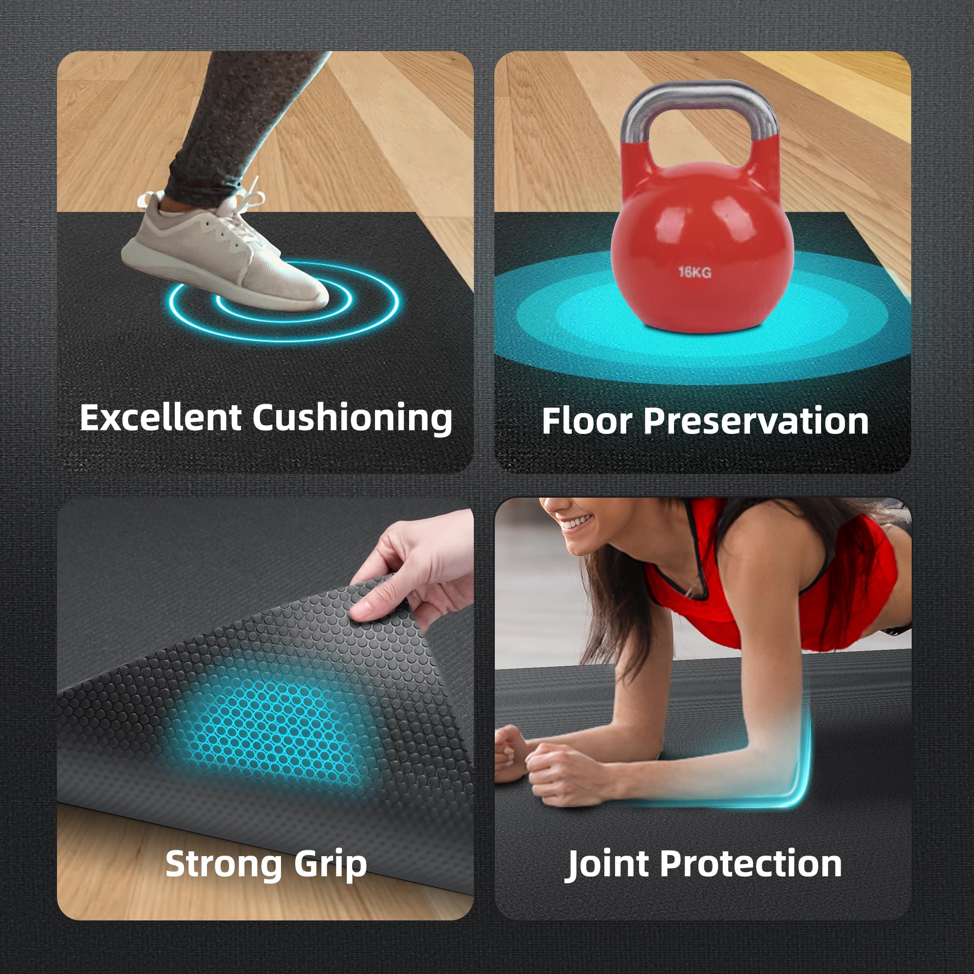 GymCope mat under weight bench demonstrating durable floor shield