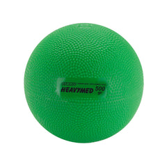 GYMNIC HeavyMED 500 front view showing compact green ball and grip benefit